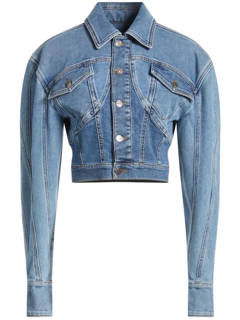 Mugler Light Blue Cropped Denim Jacket & Pants set 36
